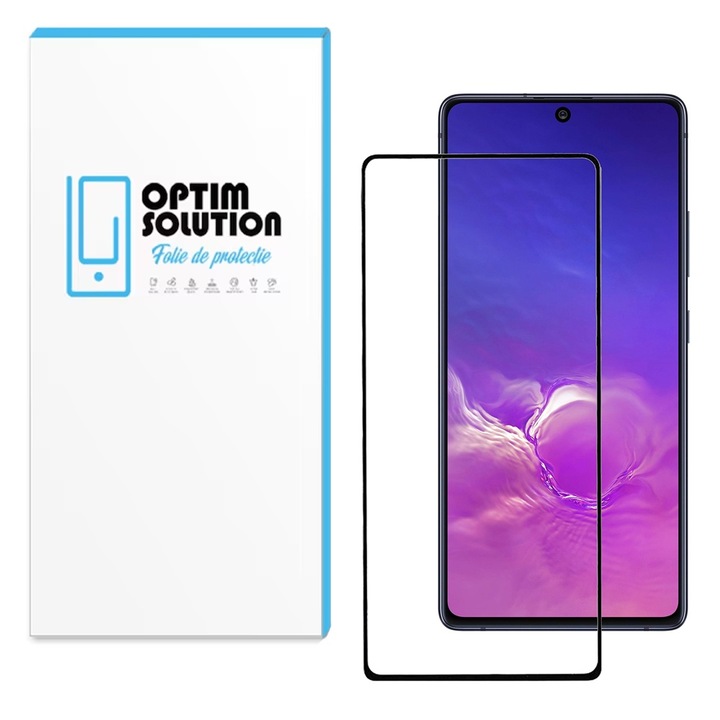 Folie din Sticla Securizata Gallant 5D pentru Samsung Galaxy S10 Lite, OPTIM SOLUTION, Advanced Touch Sensitivity, Edge-to-Edge Cover, High Resolution, Color Vibrancy, Optical Grade Glass, Optim Protection, Original Visual Experience, Negru