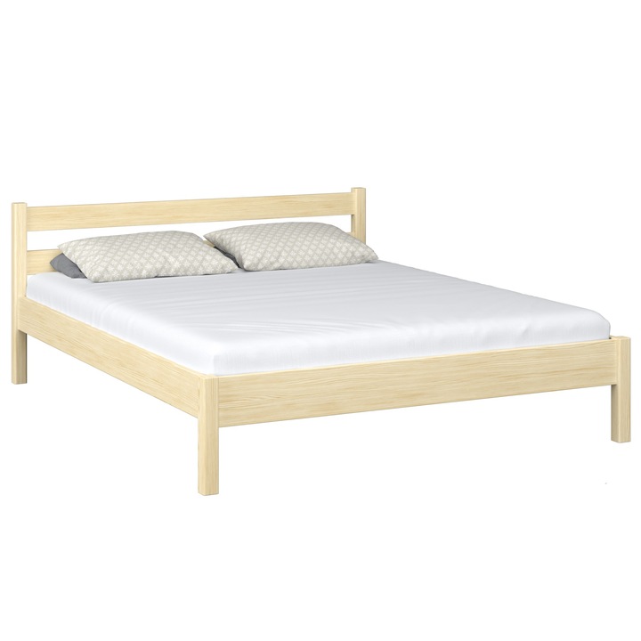 Pat dublu N-Wood, 200x200cm, lemn masiv, suport inclus, finisaj lac acrilic