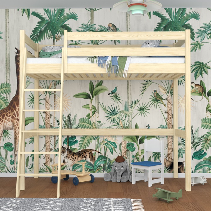 Дървено двуетажно легло N03, 80x200 см, 200 кг, естествено