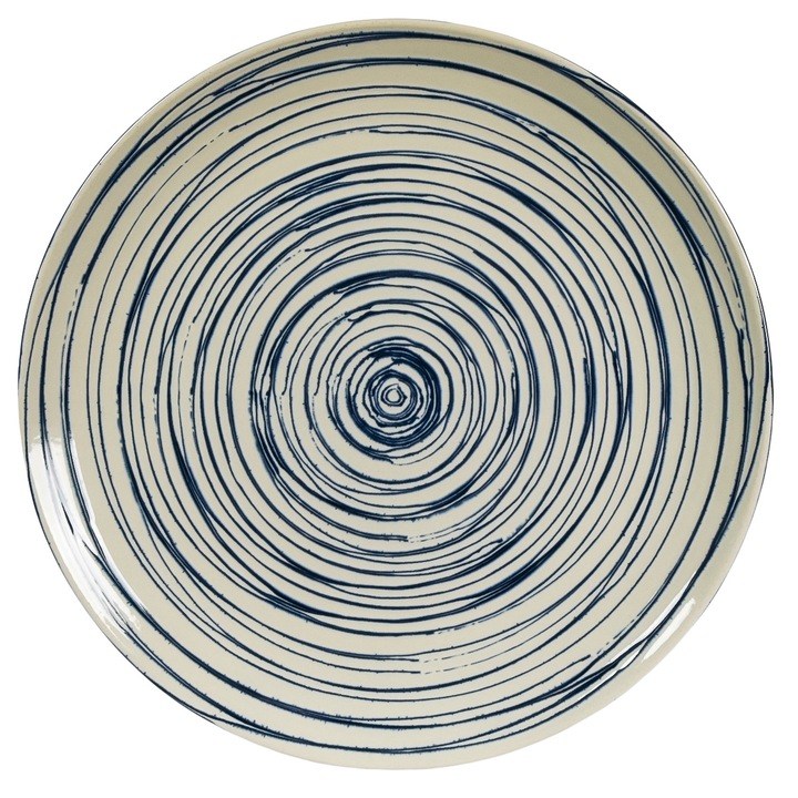 Farfurie intinsa, 26 cm, Maritim, Cesiro, Alb Ivoire cu cercuri albastre