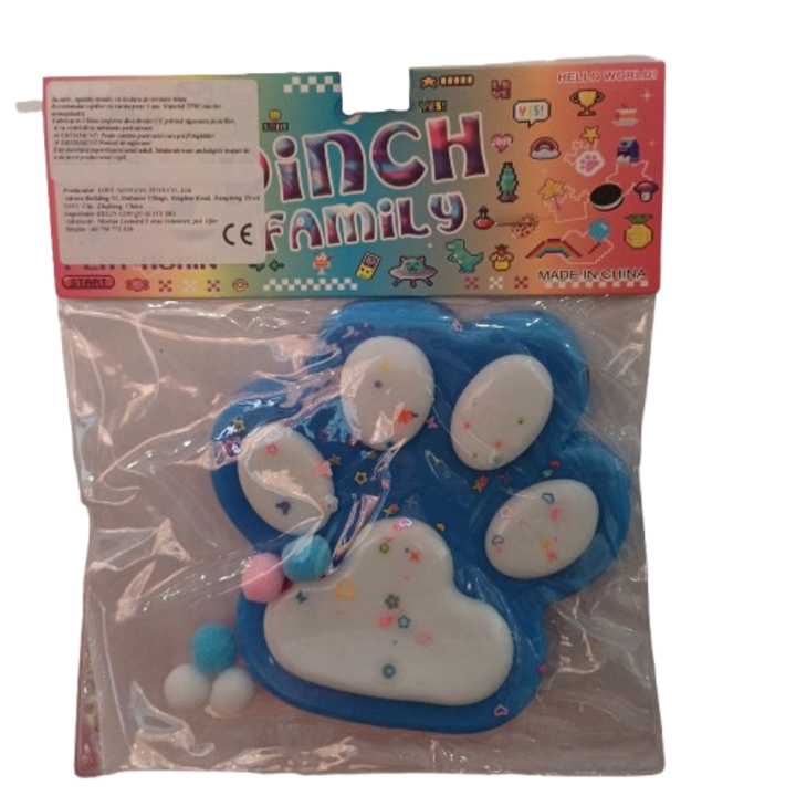 Jucarie squishy moale, cu textura de revenire lenta labuta de pisica, albastru