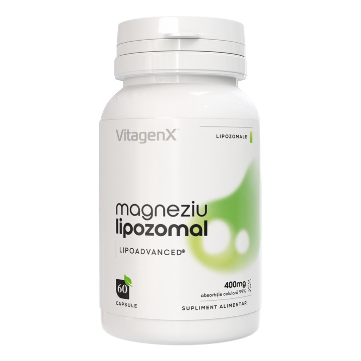 Magneziu Lipozomal VitagenX, 60 capsule, Absorbtie celulara 99%, Fara aditivi, Supliment Avansat pentru Energie, Sanatate Musculara si Echilibru General