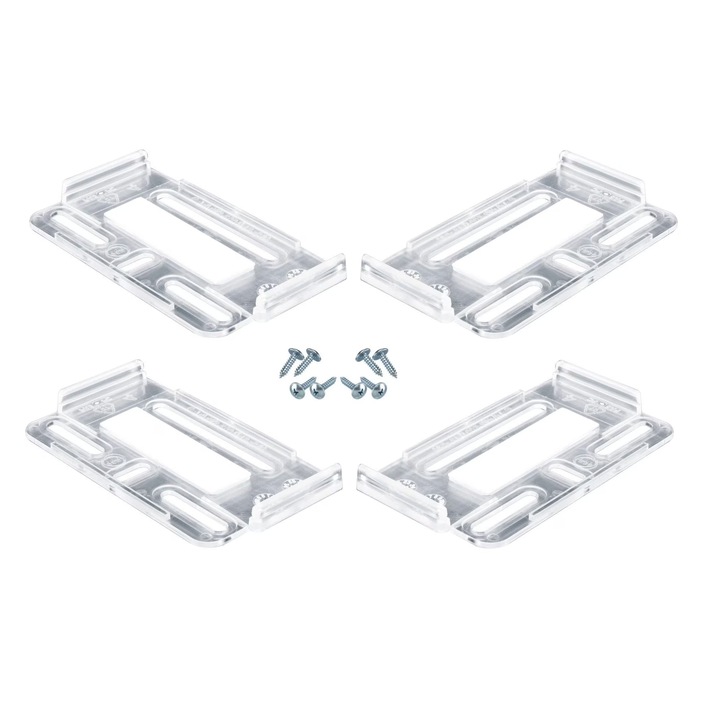 Set suport Premium Super Slim pentru placute Numar inmatriculare Auto (Fata + Spate) Tip A – 4 Bucati design modern MaxTech®, Montaj usor, rezistent UV, fara rama si fara vibratii, Universal, Alb