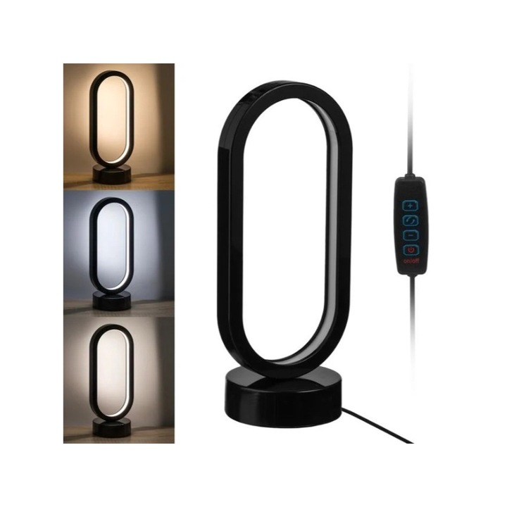 Lampa LED Neagra cu USB & 3 Nuante de Lumina VENITIVO® – Design modern, intensitate reglabila, cablu 190cm