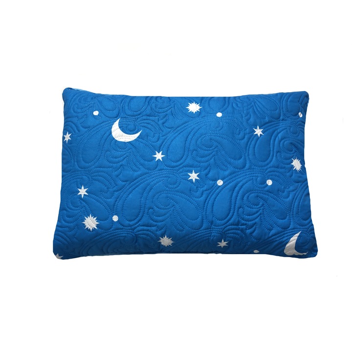 Антиалергична ватирана възглавница "Луна и звезди" Конелтекс, размери 50 х 70 см, квадратна, антиалергичен пълнеж от силиконови влакна, син цвят