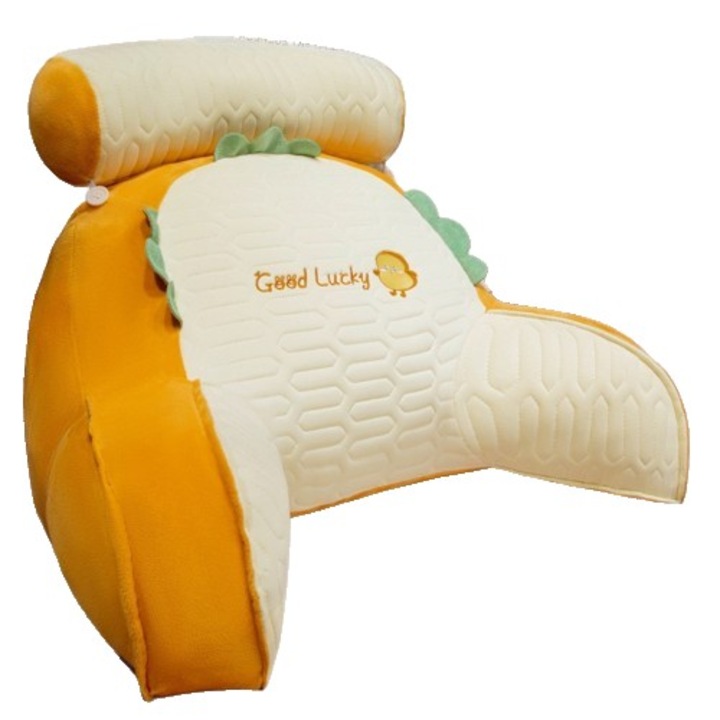 Perna Multifunctionala, By Fitilomania, Spatar pentru Pat, Protectie Lombara, Marime Medie, 60 x 40 cm, din Latex, Model Pui, Portocaliu