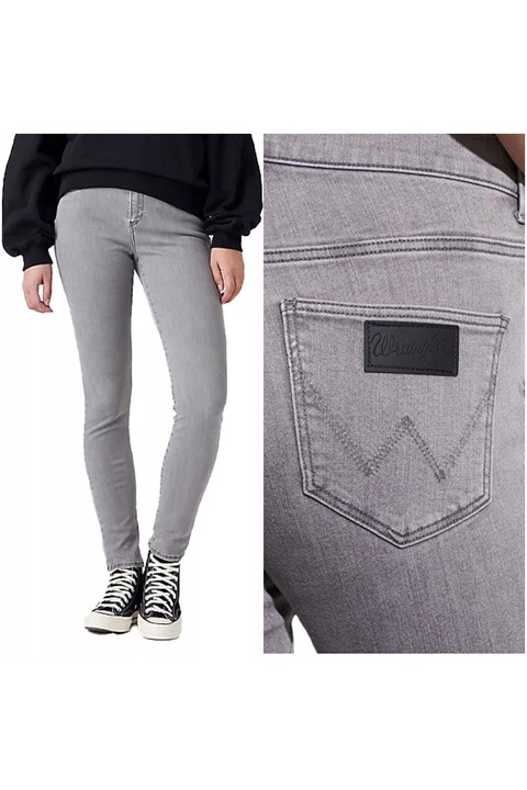 Blugi Dama, Wrangler, High Rise Skinny, W27-L30, 100% Bumbac, Fermoar, Lungi, 5 Buzunare, High-Quality, Gri