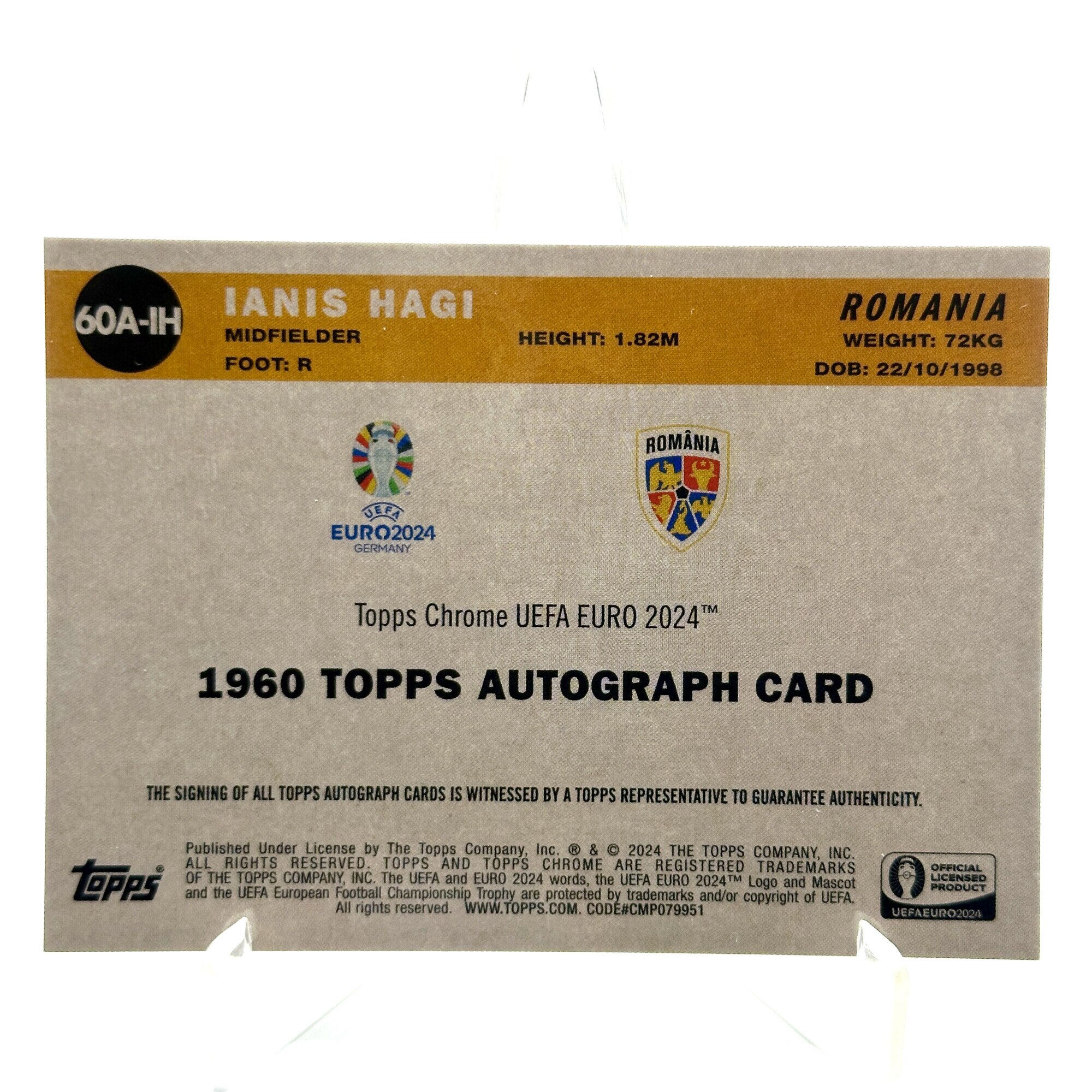 Autocollant Topps Euro 2024 - Ianis Hagi Roumanie - Violet - Neuf