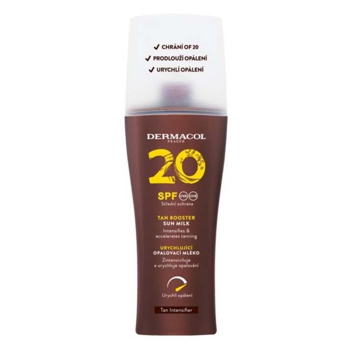 Védő és bronzosító gyorsító tej SPF20, Dermacol, 200ml, könnyű textúra, UVA/UVB védelemmel