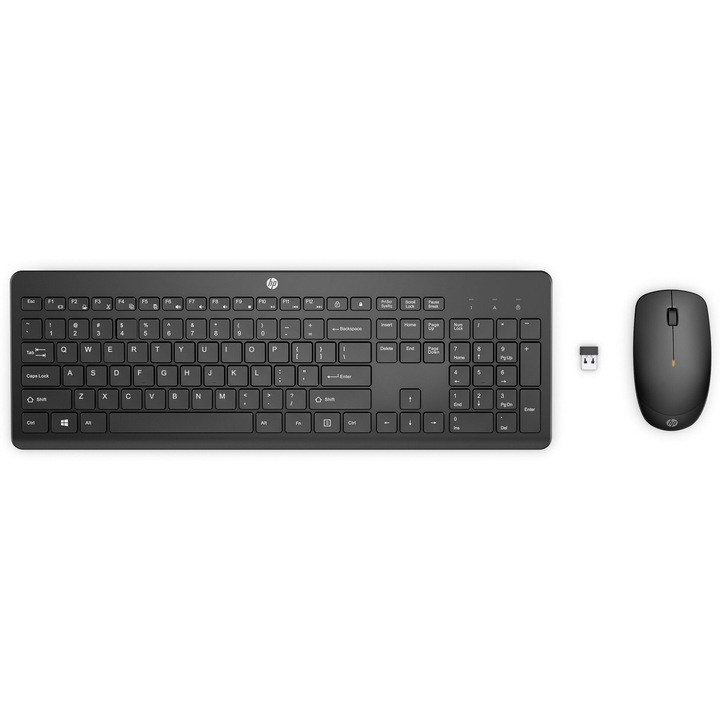Set Mouse Și Tastatură Wireless, Hewlett-Packard 235 1Y4D0Ut, Wireless 10 m, Alimentare: Baterie, Tastatură: Membrană, Interfață: RF Wireless, 63,3 x 115 x 36,2 mm (Mouse), 440 x 146,2 x 27,6 mm (Tastatură), Negru