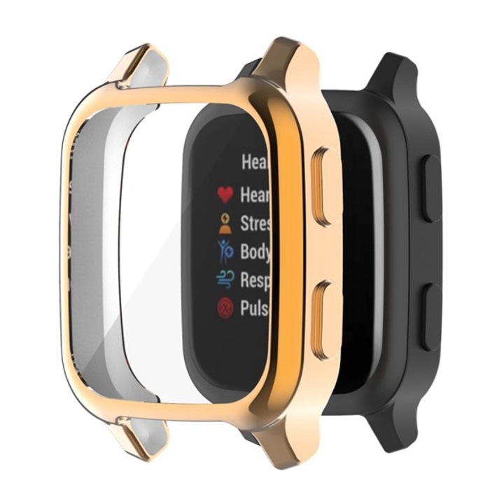 Gigapack szilikon keret, bumper, ütésállóság, fémhatás, rozéarany, kompatibilis: Garmin Venu Sq 2