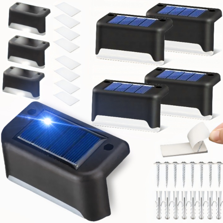 Комплект от 8 LED соларни лампи RETOO GardenPro, със сензор за светлина и 600mAh Ni-MH батерия, IP65 водоустойчив, за ограда, стълбище, тераса и градина, автоматично външно осветление, черно