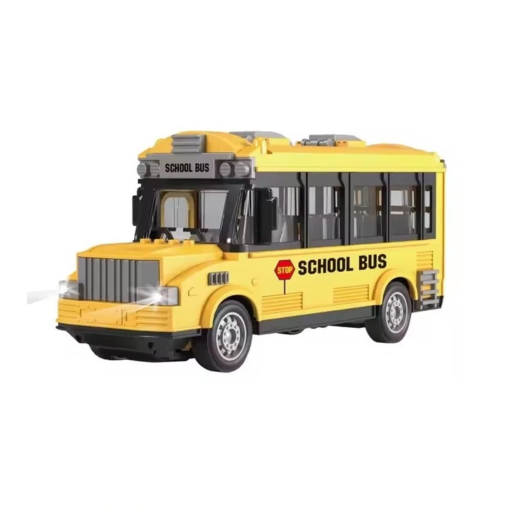 Masinuta de jucarie, autobuz scoalar, pentru copii 3+ ani, cu muzica si lumini, plastic, 22x10.5x7.5cm, galben