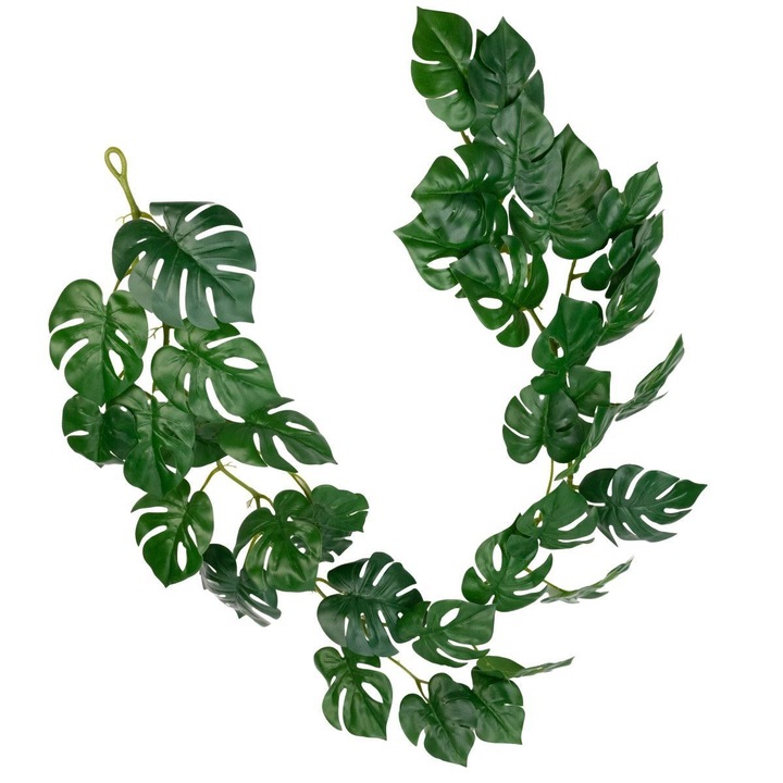 Изкуствен гирлянд с 28 листа, тип Монстера, Naimeed D7023, 1.7м, Тъмнозелен