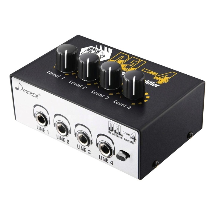 Amplificator pentru casti DONNER DEL-4, analogic, argintiu si negru, 40x112x74mm