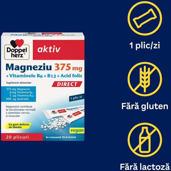 Magneziu 375mg Direct, Doppelherz Aktiv, 20 plicuri