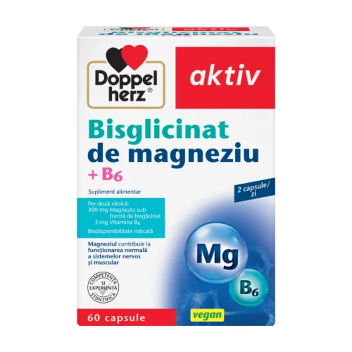 Bisglicinat de Magneziu + B6, Doppelherz Aktiv, 60 capsule