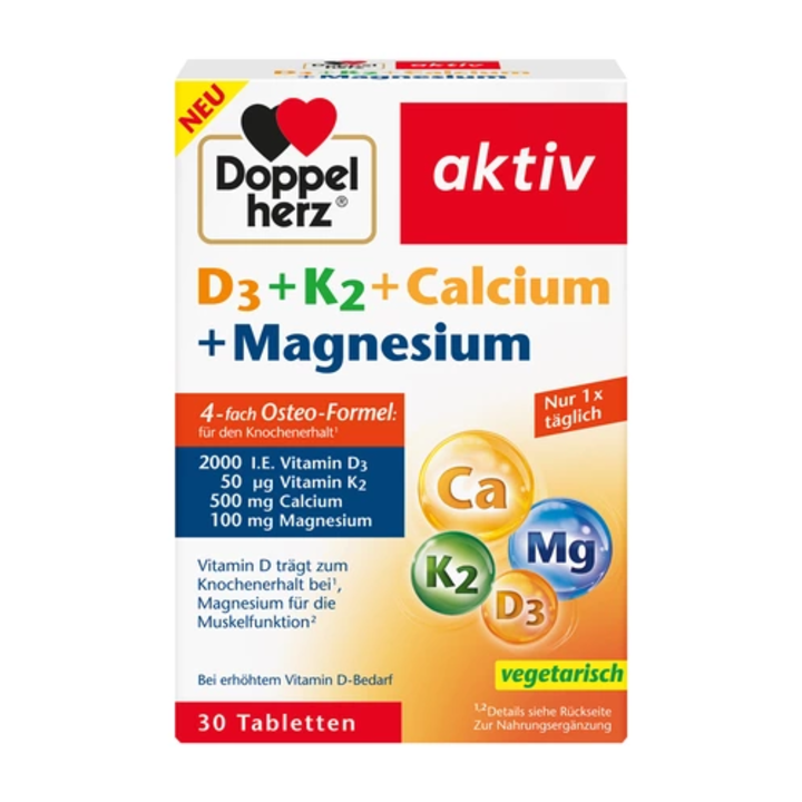 Vitaminele D3 + K2 + Ca + Magneziu, Doppelherz, 30 comprimate