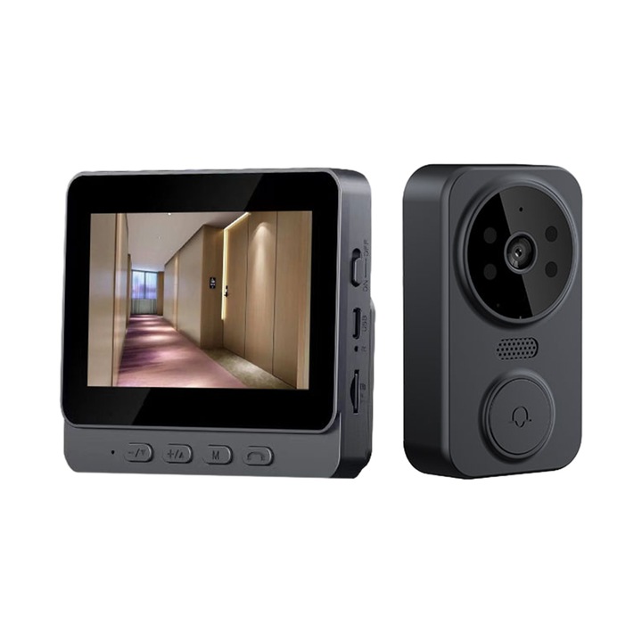 Sonerie Video Wireless 4.3" IPS 2.4G: Vizibilitate Clara, Baterie de Lunga Durata, Viziune Nocturna si Intercom Bidirectional, pentru usa/ poarta, exterior, digitala