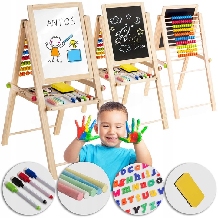 Tabla magnetica pliabila 2 in 1, Bemi toys, cu litere si cifre, 62x28x44cm