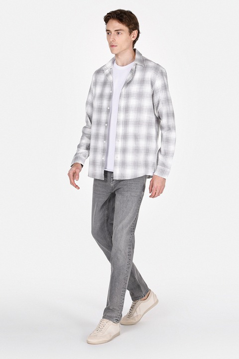 COLIN'S, Camasa din bumbac cu model in carouri, Gri deschis/Alb murdar, S