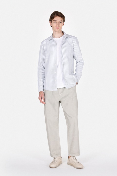 COLIN'S, Camasa din bumbac cu model in dungi, Alb/Verde pal