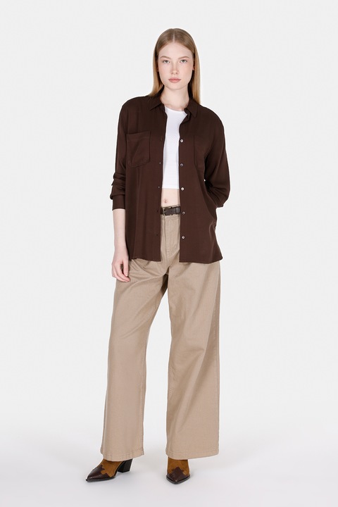 COLIN'S, Camasa uni cu buzunare pe piept, Maro inchis