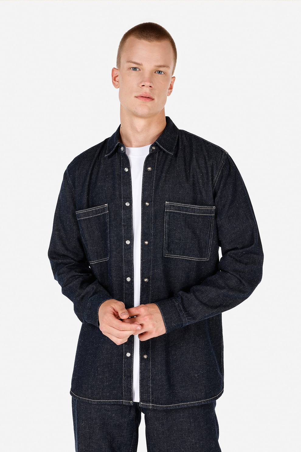 COLIN'S, Camasa din denim si amestec de lyocell, Negru stins, S