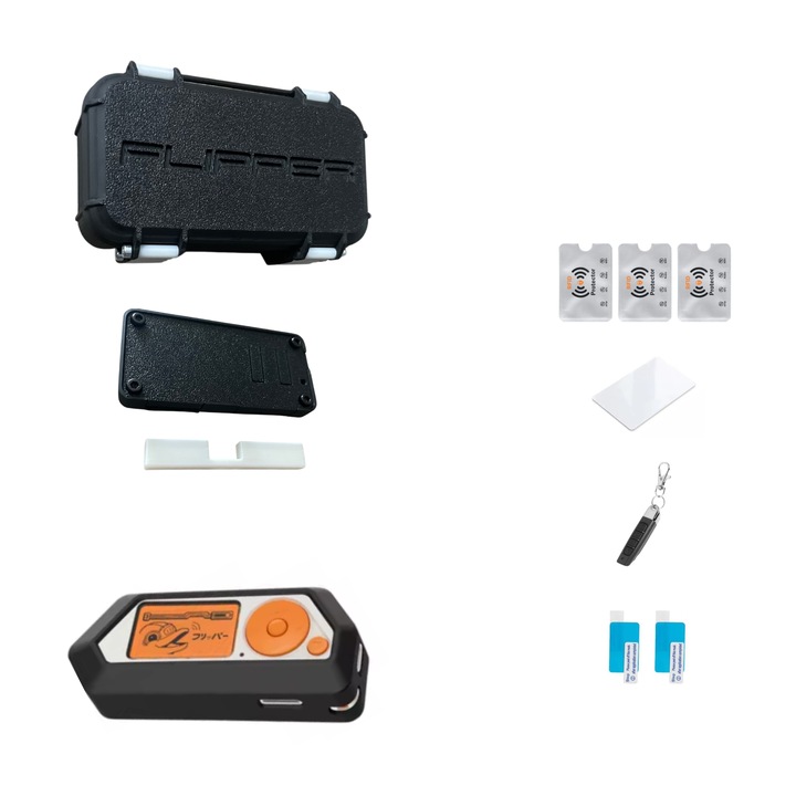 Set Accesorii pentru Flipper Zero-Husa Silicon Neagra, Carcasa Transport Box V12, Carcasa Placa Wi-fi Neagra, 2 Folii Protectie Display, Telecomanda Programabila 433Mhz, Card RFID 13.56MHz Rewritable, 3 Protectii Rfid, UnderShop
