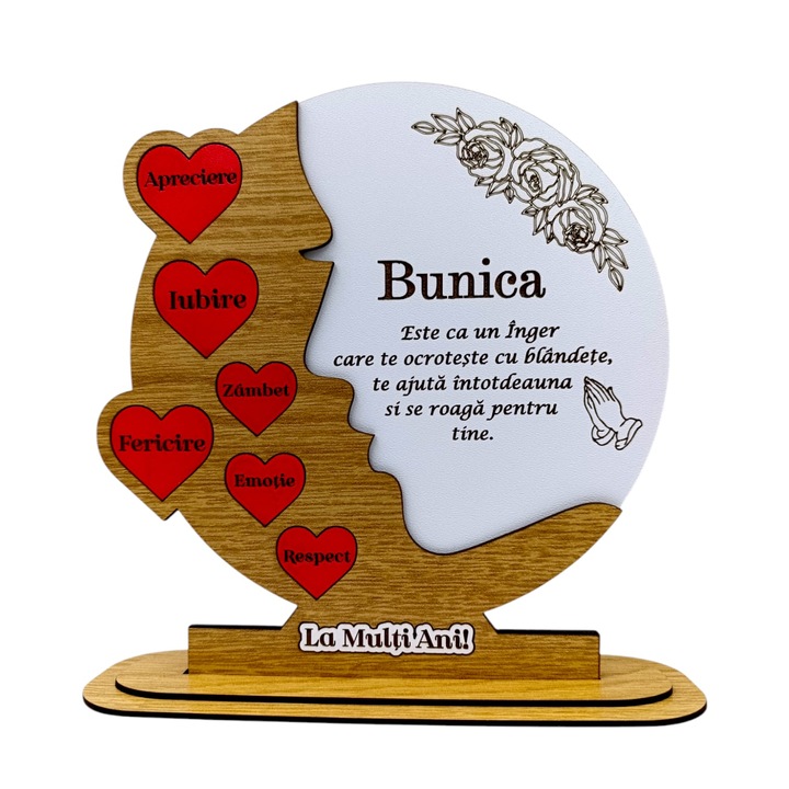Decoratiune tablou, cadou personalizat cu mesaj standard pentru Bunica, dimensiune 25cm, alb si maro