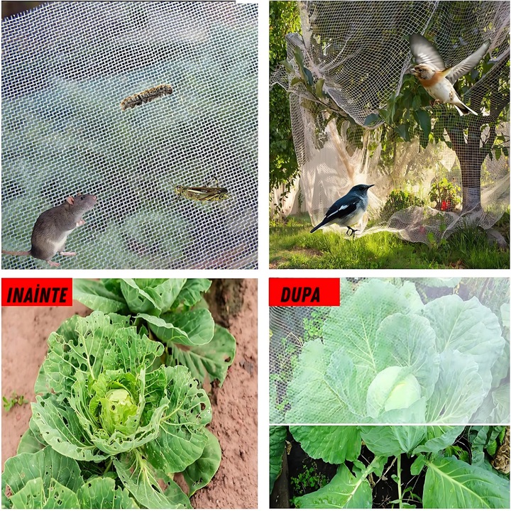 Plasa protectie plante Promerco®, design functional, protejeaza /umbreste plantele, protectie UV, anti tantari, utilizare versatila, 8 x 7m, alb