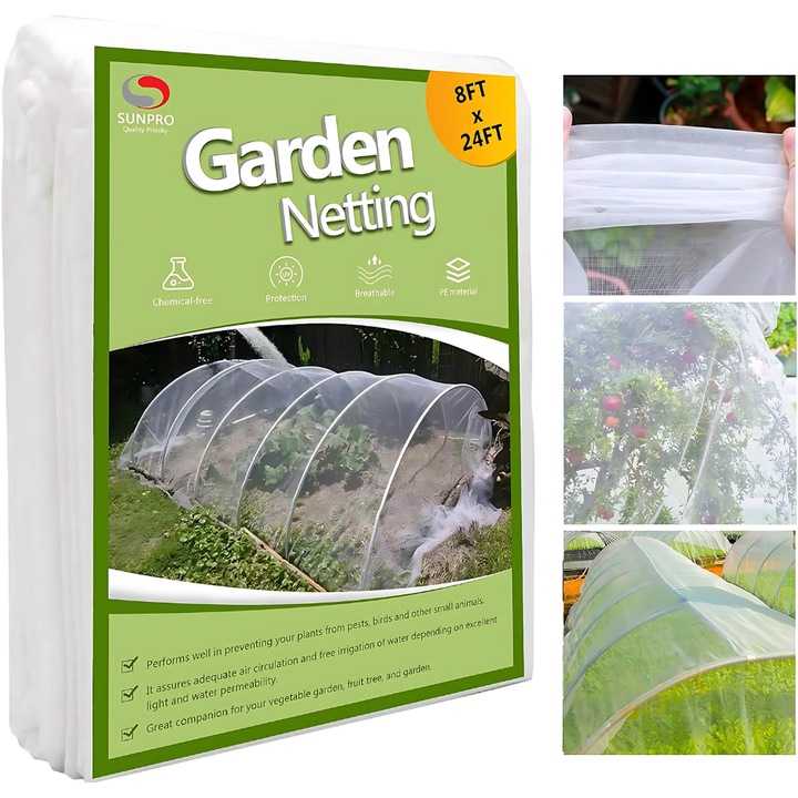 Plasa protectie plante Promerco®, design functional, protejeaza /umbreste plantele, protectie UV, anti tantari, utilizare versatila, 8 x 7m, alb
