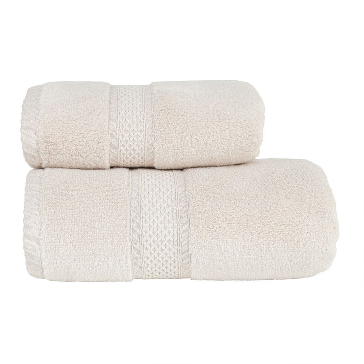 Prosop Bumbac 70x140 cm Rodos, 500 g/m², Bej Deschis, cu Bordura Decorativa