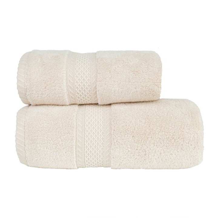 Памучна кърпа 70x140 см Rodos, тъмно кремава, 500 г/м², с декоративен бордюр