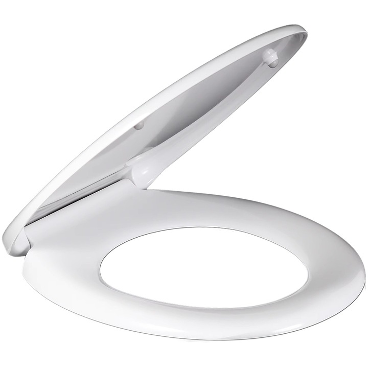 Тоалетна седалка RETOO CleanHouse, плавно затваряне, изработена от полипропилен, съвместима с повечето тоалетни чинии, универсална благодарение на двата вида включени монтажни скоби, бяла