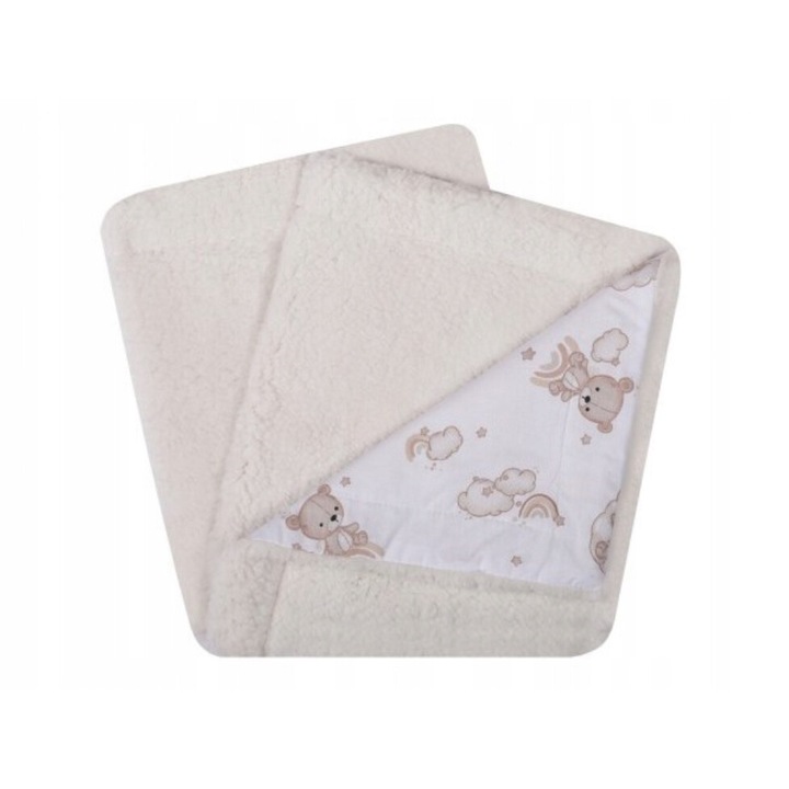 UVIE Teddy babatakaró, 87x77cm, ekrü, 100% poliészter anyag, biztonságos az érzékeny bőr számára