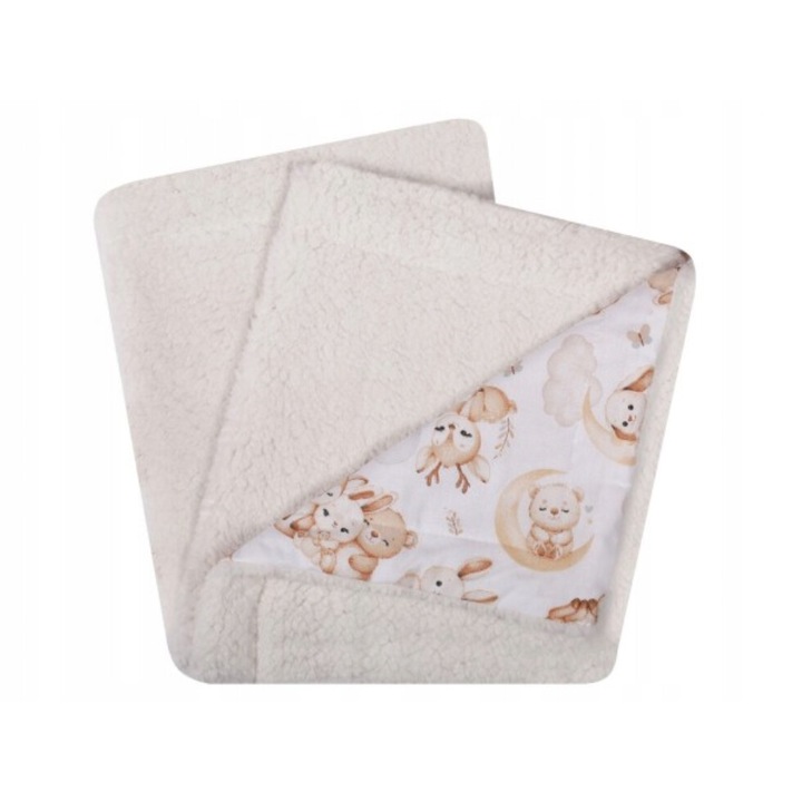 UVIE Teddy babatakaró 87x77 cm, ekrü, 100% poliészter anyag, biztonságos az érzékeny bőr számára