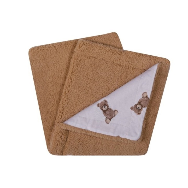 UVIE Teddy babatakaró, 87x77 cm, barna és ekrü színű, 100% poliészter anyagból