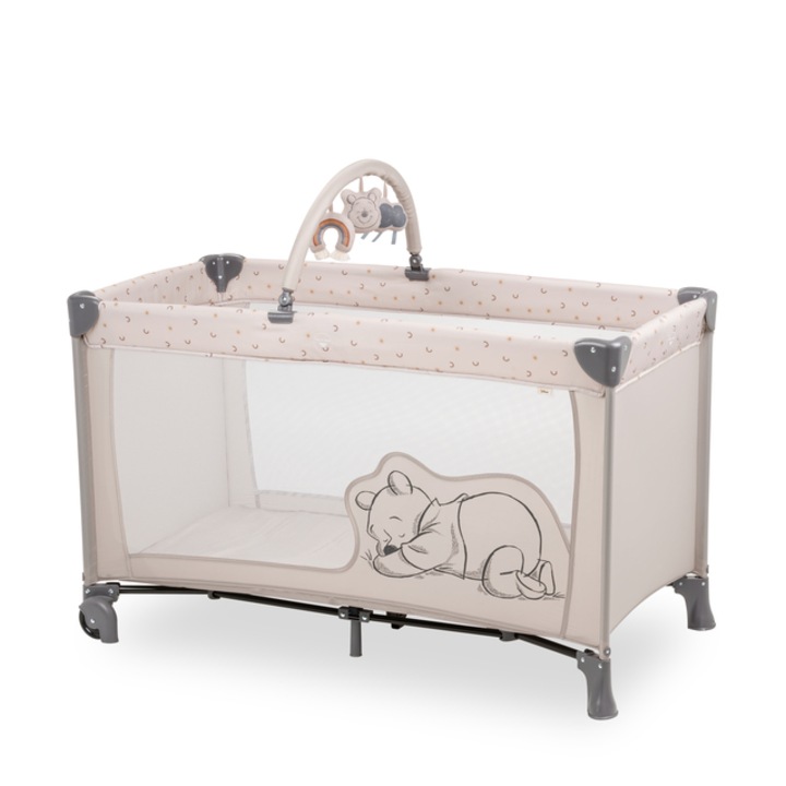 Pat de călătorie Dream'n Play Go, Hauck, cu roți și arc de joacă, bej, 60x120cm