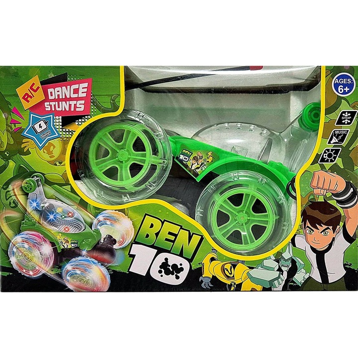 Masina Acrobatica Stunt Car Ben 10 cu Telecomanda, Drift, Rotire 360 Grade