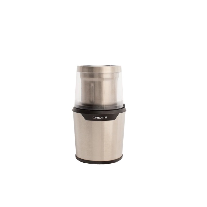 Електрическа кафемелачка CREATE, Mill Pro, капацитет на купата 80 gr, прозрачен капак, остриета от неръждаема стомана с титаново покритие, без BPA, лесна за използване, неръждаема стомана