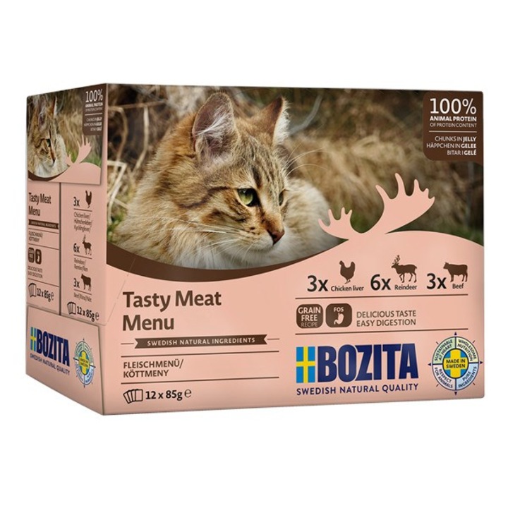 Мокра котешка храна, Bozita, Мултибокс микс месен желатин, 12x85g, без глутен, без зърнени храни