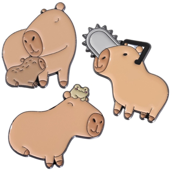 Set insigne, Edibazzar, 2,8x3cm, model capibara, Multicolor, Maro, 3 buc