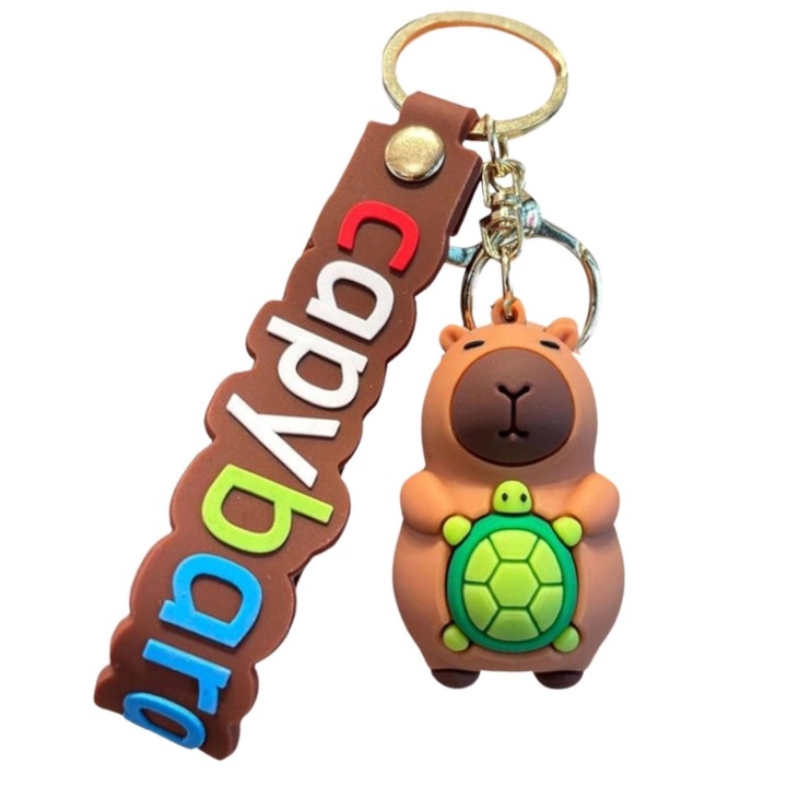 Breloc, model capibara si testoasa, Edibazzar, 6,2x4,2cm, plastic/metal