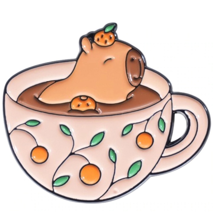 Insigna metalica decorativa Edibazzar, model kapibara in cana, 2.6x3cm, pentru haine si accesorii