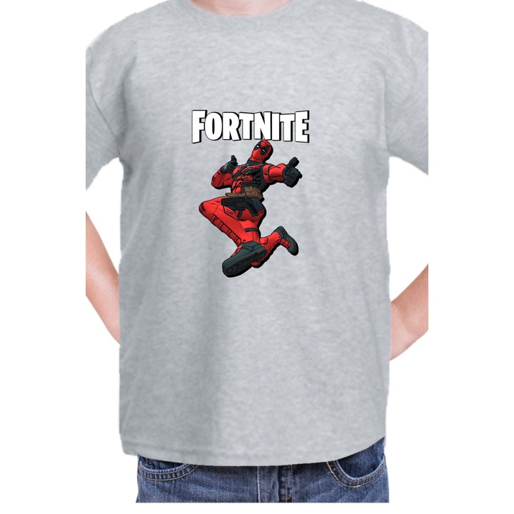 Детска тениска Fortnite Battle Royal Epic Game Tralala Skin Deadpool, Светлосив меланж
