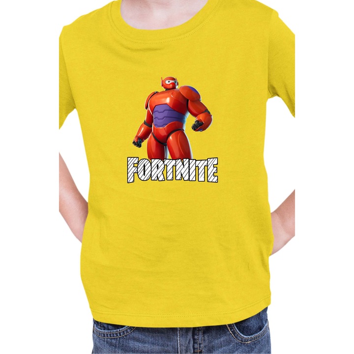 Детска тениска Fortnite Battle Royal Epic Game Tralala Skin Hero Baymax, Жълт