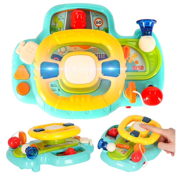 Jucarie interactiva, KX3311_1, volan roz, efecte sonore si luminoase, 23x17,5x10cm