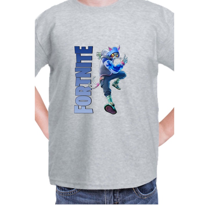 Детска тениска Fortnite Battle Royal Epic Game Tralala Skin Nyanja 01, Светлосив меланж