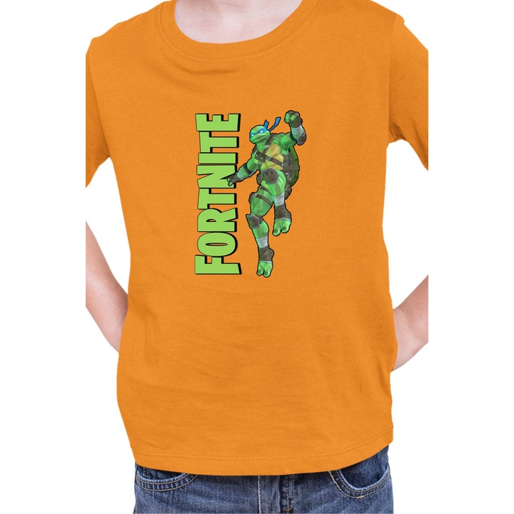 Детска тениска Fortnite Battle Royal Epic Game Tralala Skin TMNT Leonardo, Оранжев